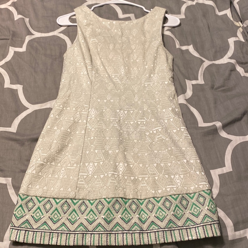 Esley Size Small Cream Dress with Navy and Green Detailing
